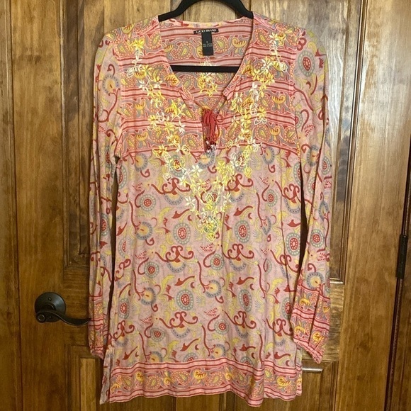 LUCKY BRAND | Boho Embroidered Split Neck Tunic Blouse | Size Small - Picture 10 of 11